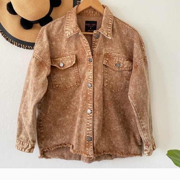 Black Label by C'est Toi Light Brown Acid Wash Frayed Jean Jacket SZ.XS - Picture 2 of 9